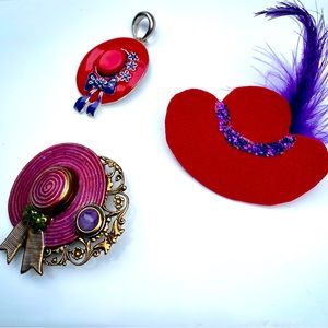 Red Hat Ladies 2 Broaches and 1 Pendant